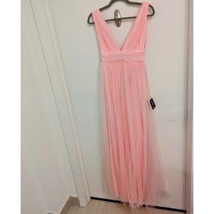 NWT Pink Tulle Plunge Princess Maxi Dress Ball Gown XS Lulus